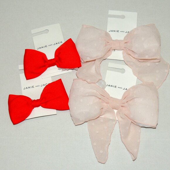 NWT Janie and Jack set of 4 Pink and Red Hair Clip for Girls - Picture 1 of 3
